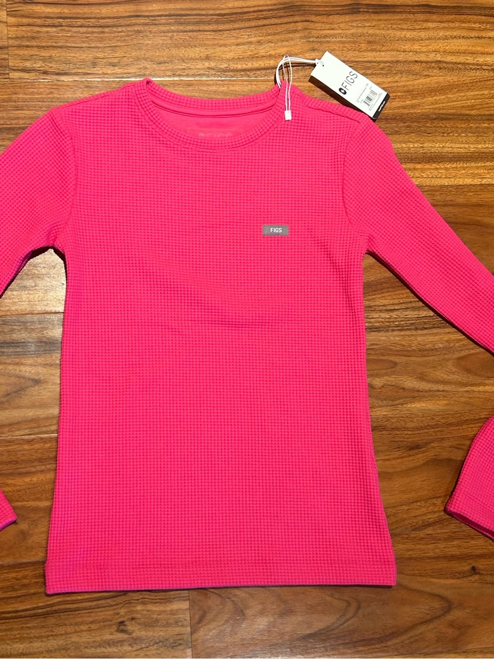 NWT figs shocking pink waffle knit long sleeve shirt off shift